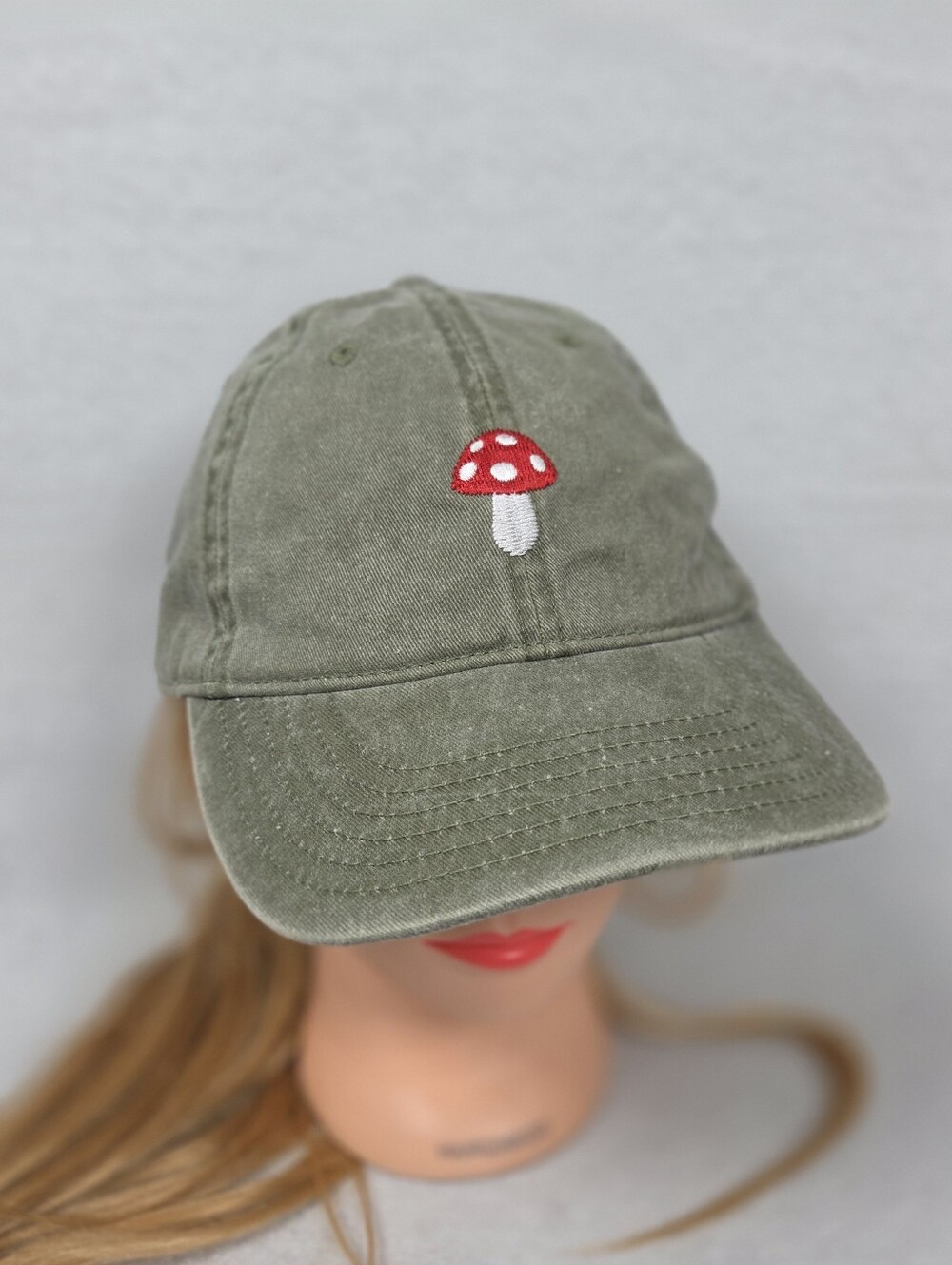 Mighty Fine olive green 'Little Shroom' baseball cap